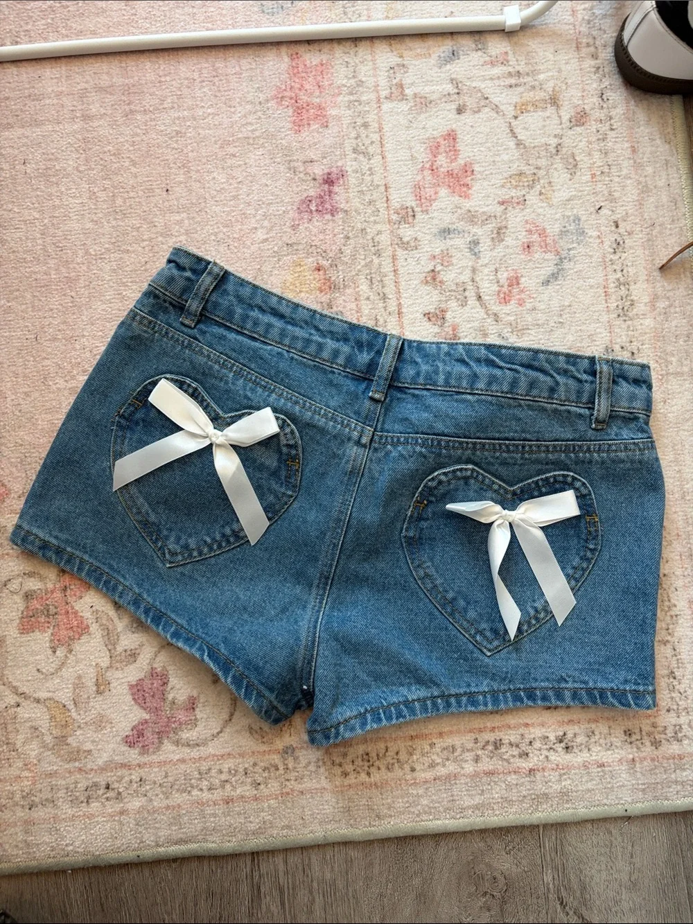 Edikted Denim Short with Hearts and Bows